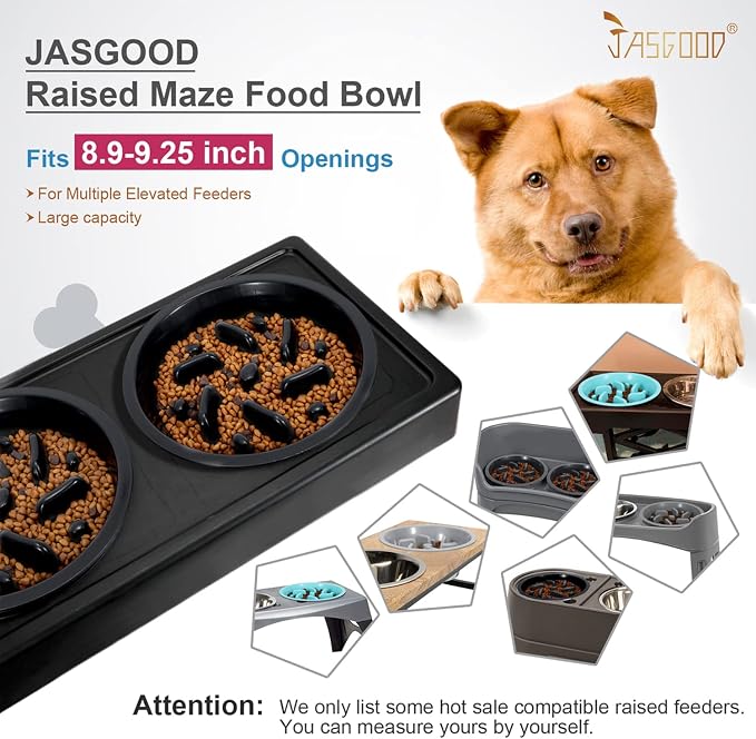 JASGOOD Large Dog Feeder Slow Eating Pet Bowl for Raised Pet Feeders Preventing Choking Food Water Bowl Elevated Diners Replacement Bowl (Black,Large,Fit Opening 8.9"-9.25") (Pack of 2)