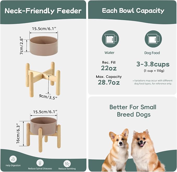 Havniva 6.1inch Ceramic Raised Dog Bowl with Stand, Elevated Dog Bowls for Small and Medium Breed Dog Food and Water Bowl Non-Slip Dog Dish Large Capacity Feeding Pet Water Bowl
