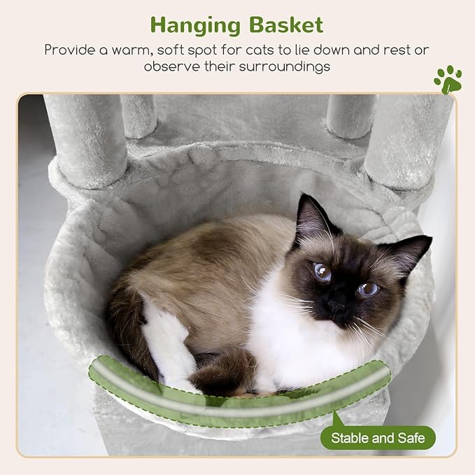 Globlazer Heavy Duty Cat Trees for Big Cats Maine Coon, F61, Cloud Grey | Cat Tower for Indoor Large Adult Cats with Scratching Post, Extra Large Top Perch, Cat Condos, 61inch