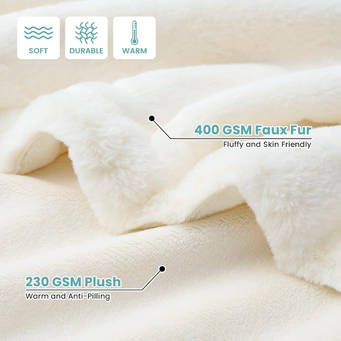 COZY KISS Luxury Faux Fur Throw Blanket for Couch, Ultra Soft Waterproof Pet Blanket, Cozy Warm Plush Blanket for Sofa Bedroom Living Room, Liquid Pee Proof for Large Dog or Cat, 50x60 inch, Cream