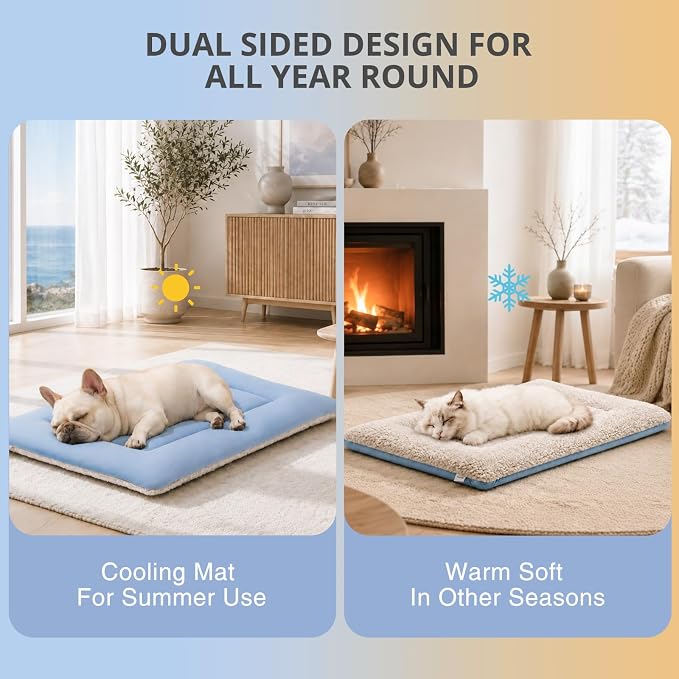 Cooling Mat for Dogs, Washable Dog Beds Crate Pad, 35"x 24" Thick & Durable Dog Cooling Mat, Reversible Warm & Cooling Dog Bed, Cozy Sleeping Mat for Couch, Metal Crate & Beds - M