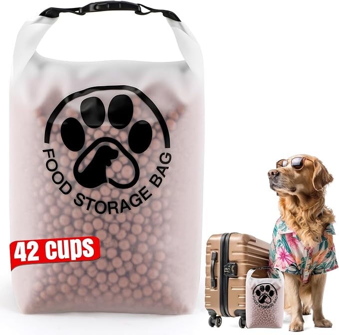 42 Cups Pet Food Storage Bag for Travel - Transparent Leak-Proof Dog Food Container with Roll-Top Closure, Keeps Kibble Fresh for Camping Trip, Dog Boarding and Hiking