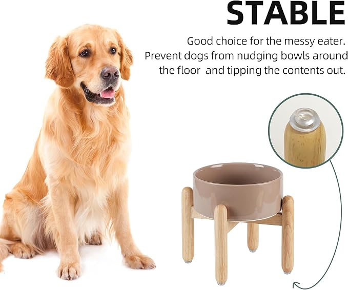 Havniva 7.3inch Ceramic Raised Dog Bowl with Stand, Elevated Dog Bowls for Medium Breed Dog Food and Water Bowl Non-Slip Dog Dish Large Capacity Feeding Pet Water Bowl