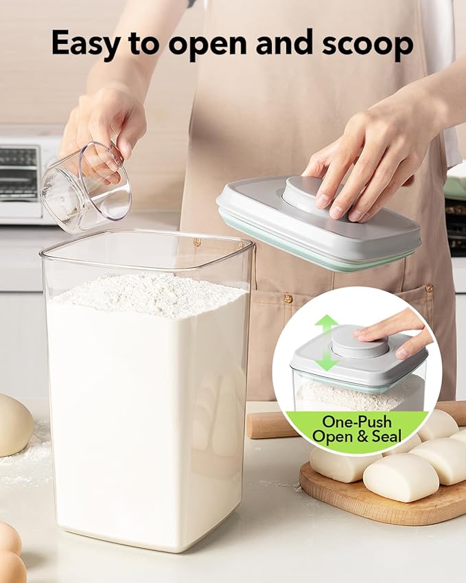 Airtight Food Storage Container with Pop Lid & 130ml Scoop, 4L/4.2qt *4 BPA-Free Cereal, Rice, Flour, Pasta & Snack Container, Stackable & Durable,Kitchen Pantry Organizer
