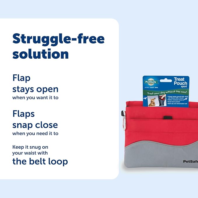 PetSafe Dog Treat Pouch Sport, Red, Standard, 7.5 in L x 6.5 in H | Water & Stain-Resistant Training Pouch with Divided Treat Pocket, Belt Clip & Carabiner for Keys or Bags, Machine Washable