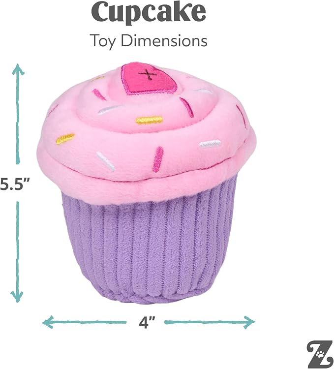 ZippyPaws Birthday Cupcake- Dog Squeaky Toys to Keep Them Busy, Funny Food Plush for Small, Medium, & Large Dogs, Cute Stuffed Puppy Toy, Pet Products, Gift for Dogs of All Breeds, Soft & Cuddly- Pink