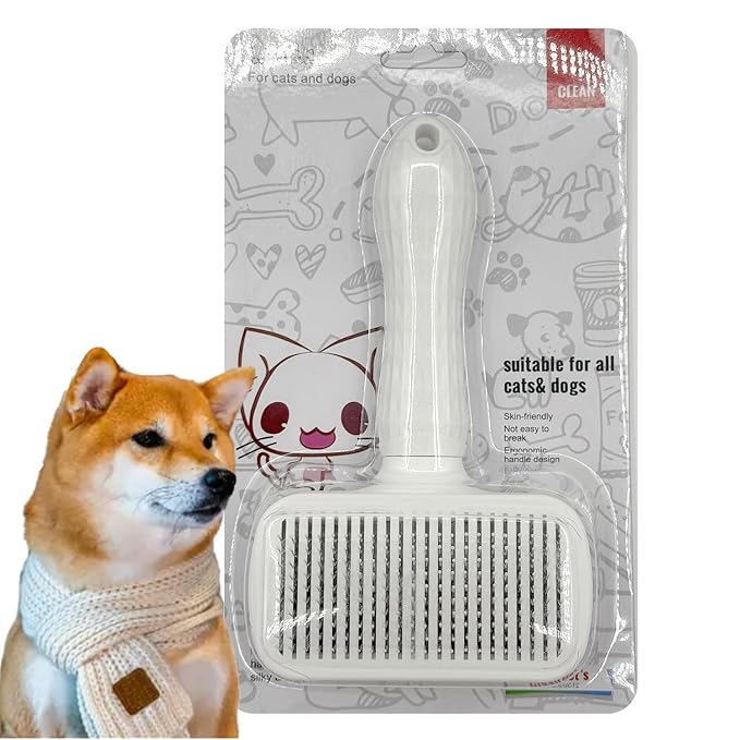 Self-Cleaning Slicker Brush, Dog Cat Bunny Pet Grooming Shedding Brush, Easy to Remove Loose Undercoat, Pet Massaging Tool Suitable for Pets with Long or Short Hair (White)
