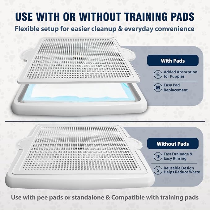 Dog Potty Tray with Raised Mesh – No More Wet Paws or Mess – Leak Proof Pee Pad Holder for Indoor Puppy Training – Easy Clean, Anti-Slip – Alpha Dog Series (22” x 17”)
