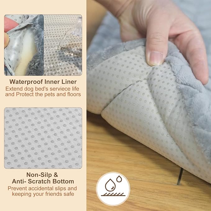 BEAUTYZOO Dog Bed Crate Pad 42 x 28 inch, Washable Dog Crate Mat for X-Large Sized Dogs, Anti-Slip Pet Crate Bed Kennel Pad, Durable Cozy Puppy Sleeping Mat Rectangle Mattress, Grey