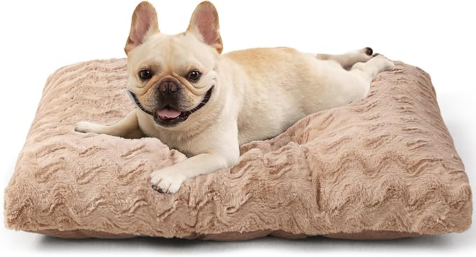 EHEYCIGA Washable Medium Dog Bed for Crate 29x21 Inch, Kennel Pad for Dogs Up to 35 lbs, Plush and Comfy Pet Sleeping Mat, Camel