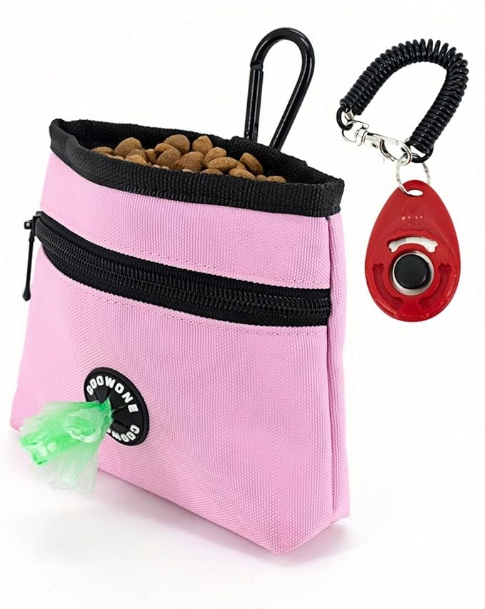 Dog Treat Pouch with Pet Training Clicker, Detachable Dog Puppy Training Treat Bag, 900D Oxford Cloth Magnetic Closure Small Dog Walking Bag for Travel or Outdoor Use