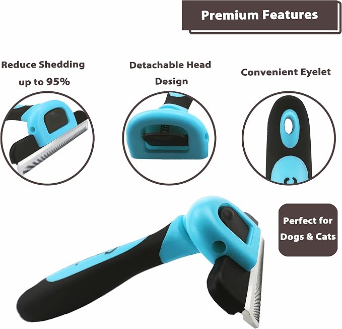 Gonicc PDT- 1001 Professional Pet De Shedding comb Tool Blue | Effectively Reduces Shedding by Up to 95%, Ideal for Short, Medium, Long Hair, Ergonomic Non-Slip Handles, Durable And Stable