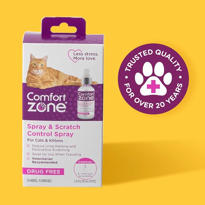 Comfort Zone Cat Calming Spray for kittens & cats, 118 mL, Value Size | Calming spray for cats, helps reduce urine marking and scratching on furniture, expert recommended, drug- and fragrance-free