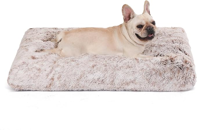 Bedfolks Waterproof Dog Crate Bed,Plush Dog Bed with Removable Washable Cover,Faux Fur Dog Crate Pad for Medium Dogs,Fluffy Dog Kennel Bed 29"x21",Brown