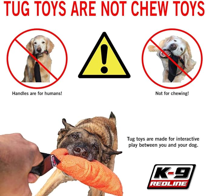 Redline K9 French Linen Dog Tug Toys (4 inch x 24 inch) Tug Toy with 5 Foot Handle (Black)