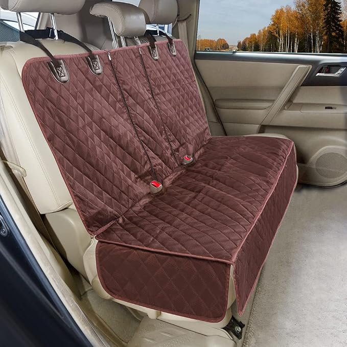 ANOSOSPECIAL Dog Car Seat Cover for Back Seat Cover for Kids,Non Stick Fur Rear Seat Protector for Pet,Nonslip Waterproof Universal Fit Interior Backseat Covers for Auto Van SUV (Large, Coffee Brown)