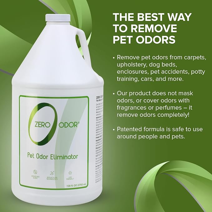 Zero Odor Pet Odor Eliminator Refill for Cat & Dog Urine, Carpet, 128 oz | Enzyme free, Urine Smell Eliminator for Pet Beds, Litter Areas & Furniture – No Lasting Scent, Sprayer not Included