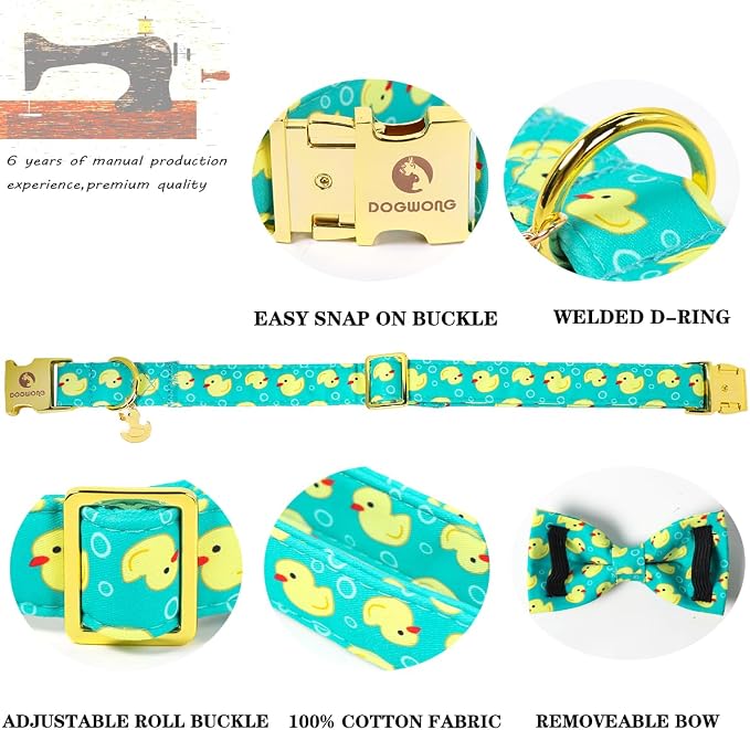 Duck Dog Collar for Boy Dogs, Spring Summer Boy Dog Collar with Bowtie- Adjustable Sailor Bow Medium Dog Collars for Male Dogs M