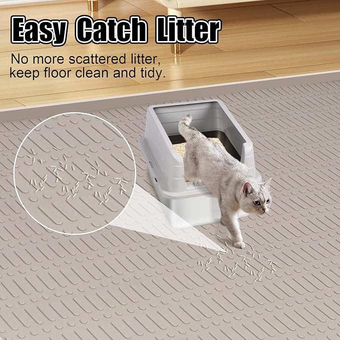 Silicone Cat Litter Mat 47" x 35" Cat Mat for Litter Box, Khaki | Extra Large Cat Litter Trapping Mat for Floor, Waterproof, Non-Slip Kitty Litter Box Mat with Raised Edge, Easy to Clean