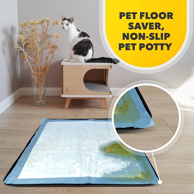 Skywin TidyFriend Dog Pee Pad Holder - Fits Up to 24” x 24” Pee Pad Holder for Dogs - Stable Grip, Soft Edges, Quick Wipe Silicone Surface Dog Pad Holder for Indoor Flooring Protection (Black)