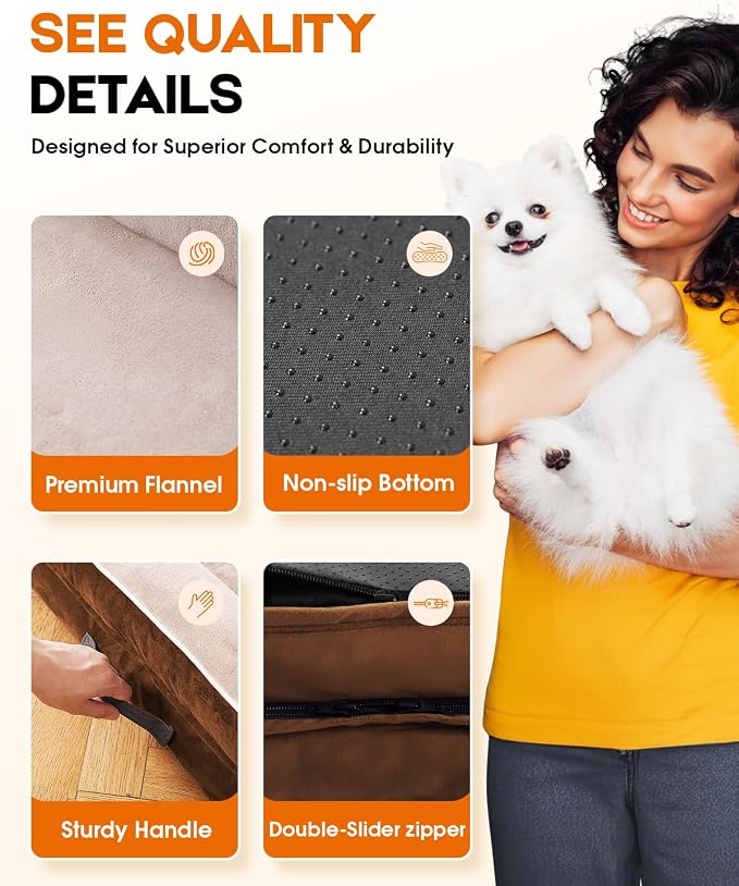 Upvilla Orthopedic Dog Bed XL, Four-Sided Cushioned Egg-Shaped Foam Dog Sofa, Waterproof Removable Cover, Pet Sofa Bed with Non-Slip Base, Extra Large Dog Bed,Brown