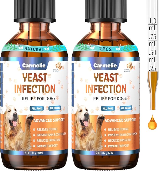 2PCS Yeast Infection Treatment for Dogs, Support Healthy Itch Relief, Ear Paw Discomfort Care, Itch Relief for Dog, Allergy Supports, Inflammation Relief for Dogs, Bacon Flavor 60ml