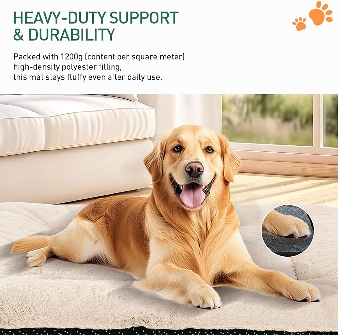 Washable Dog Crate Bed Mat for Medium/Large Dogs – All-Season Comfort with Ultra-Soft Flannel & Heavy-Duty Support (Cream, 42''L*28''W)