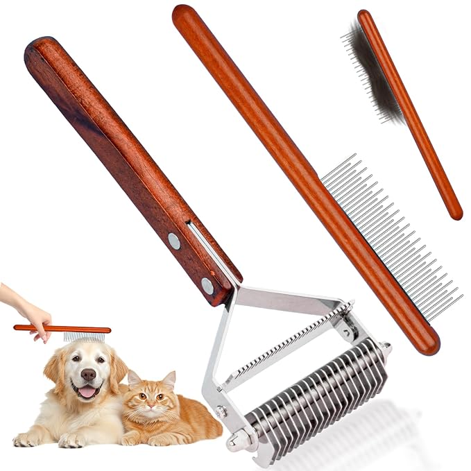 Pet Brush for Dematting & Deshedding, Professional Cat Grooming Brush | Dog Grooming Brushes with Wood Handle, Shedding Comb for Indoor Cats & Long Haired Cat Dog Pet