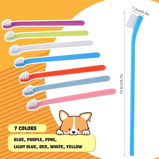 Tioncy 100 Pcs Small Dog Toothbrush Bulk Pack Long Handle Pet Toothbrushes with Soft Bristles, Dental Care Teeth Cleaning Kit for Small Breed Dogs, Cats, and Puppies (7 Colors)