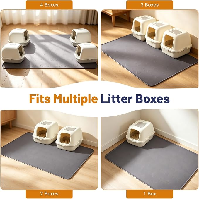 Cat Litter Mat, XL 54x34in Waterproof Silicone Litter Box Mat, Grey | XXL Cat Mat Fits 2-4 Litter Boxes, Litter Trapping Mat with Raised Edges, Non-Slip Bottom, Easy Clean Kitty Litter Mat