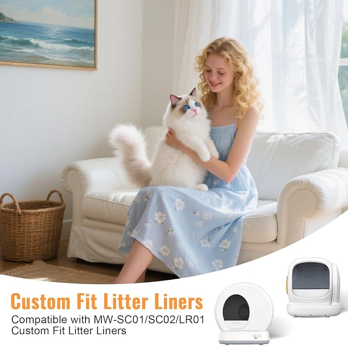 100 Pack Cat Litter Box Liners, Compatible with MeoWant SC01/C02/LR01 Litter Bags, Extra Thick Drawstring Heavy Duty Cat Waste Bags, 18.5" x 12.6"