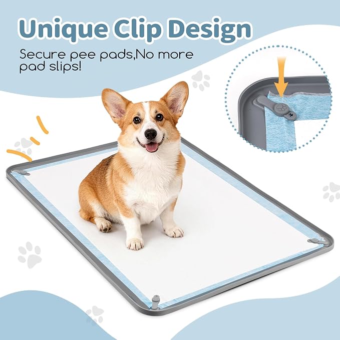 Pee Pad Holder for Dogs,25 x 36 Inch Dog Potty Tray with Silicone Clips Dog Puppy Pad Tray,Non-Slip Leak-Proof High Edge Silicone Puppy Pee Tray Mat for Home Floor Protection