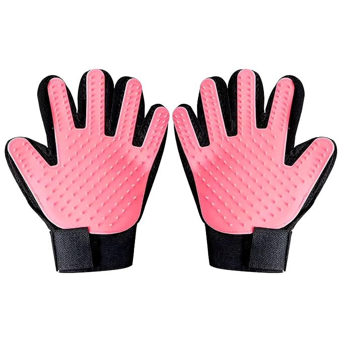 Pet Grooming Gloves – Deshedding & Bath Brush Gloves for Dogs, Cats & Horses, Gentle Hair Remover & Massage Mitt (Pink)