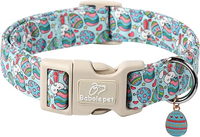 Easter Dog Collar for Small Dogs - Blue Sleepy Bunny Egg Easter Collars for Boy Girl Dogs, Adjustable Spring Holiday Pet Collars with Quick Release Buckle S