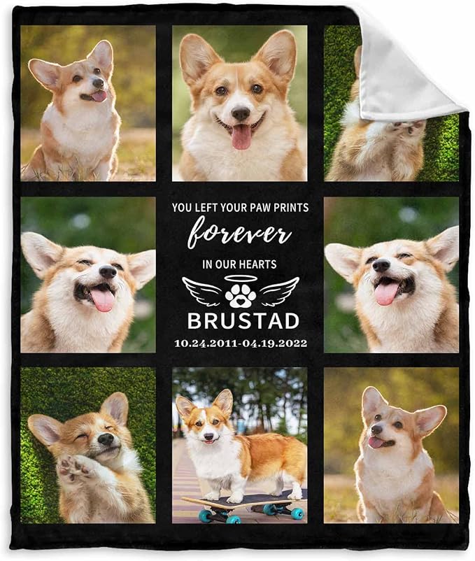 Custom Memorial Blanket for Dog, We Left Your Paw Prints Forever in Our Hearts Blanket Customized Loss of Pet Dog Photo Fleece Throw Blankets Warm Bereavement Gift for Dog Mom 40X50 Inch