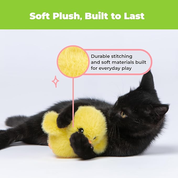 Catify Best Pet Supplies Flapping Duckling, Chick & Bird Cat Toy - Motion-Activated Wings, Realistic Chirps, Catnip-Infused Plush, USB-Rechargeable Indoor Cats & Kittens, Self-Play Enrichment - Yellow