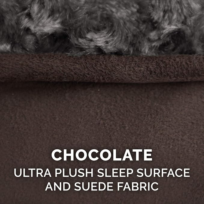 Furhaven Replacement Dog Bed Cover Ultra Plush Faux Fur & Suede Contour Luxe Lounger, Machine Washable - Chocolate, Medium