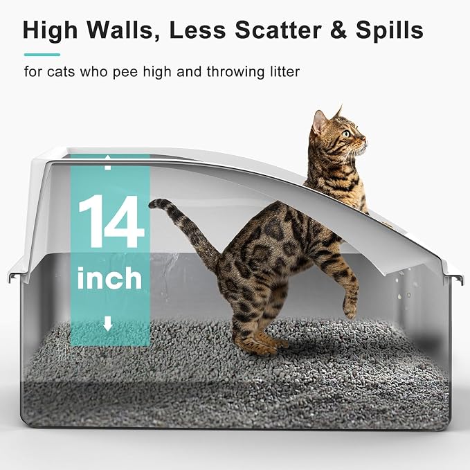 AIPERRO Stainless Steel Litter Box | XXL Deepened 8" Design Metal Cat Box | High Sided with Lid for Big Cats | Anti-Urine Leakage | Non-Stick Bottom & Easy to Clean | Includes Litter Mat & Metal Scoop