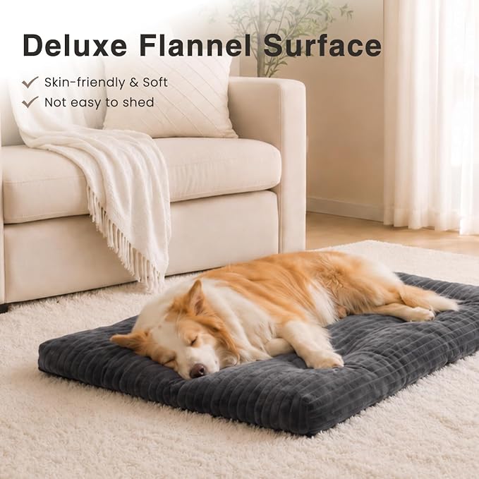 KSIIA Washable Dog Crate Bed Kennel Mat for Large Dogs,48 x 29 Inch, Gray | 3in thick soft PP filling,Elastic rebound,300gsm shed-proof flannel,Soft skin-friendly,Anti-slip bottom,Machine washable