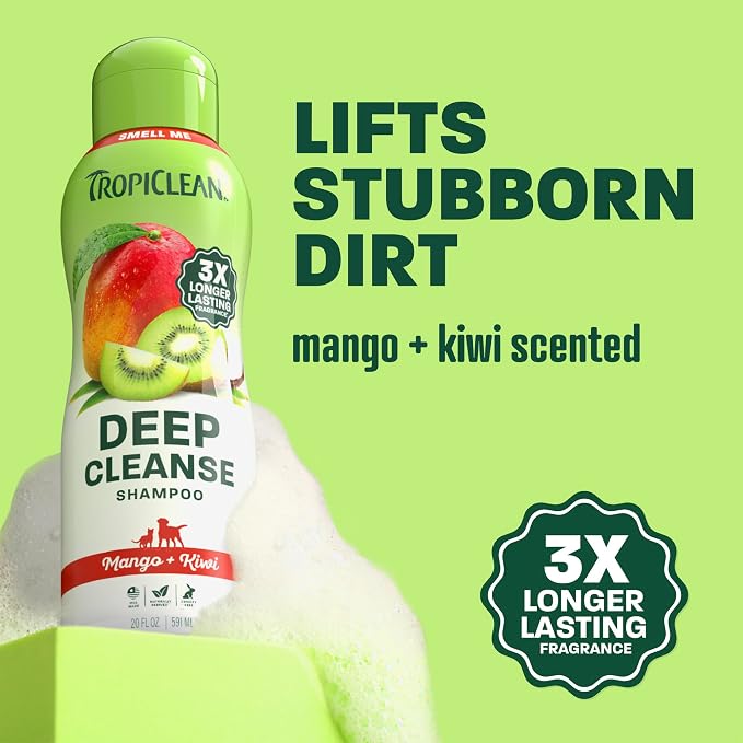 TropiClean Mango & Kiwi Dog Shampoo, 3X Longer Lasting Scent, 20oz