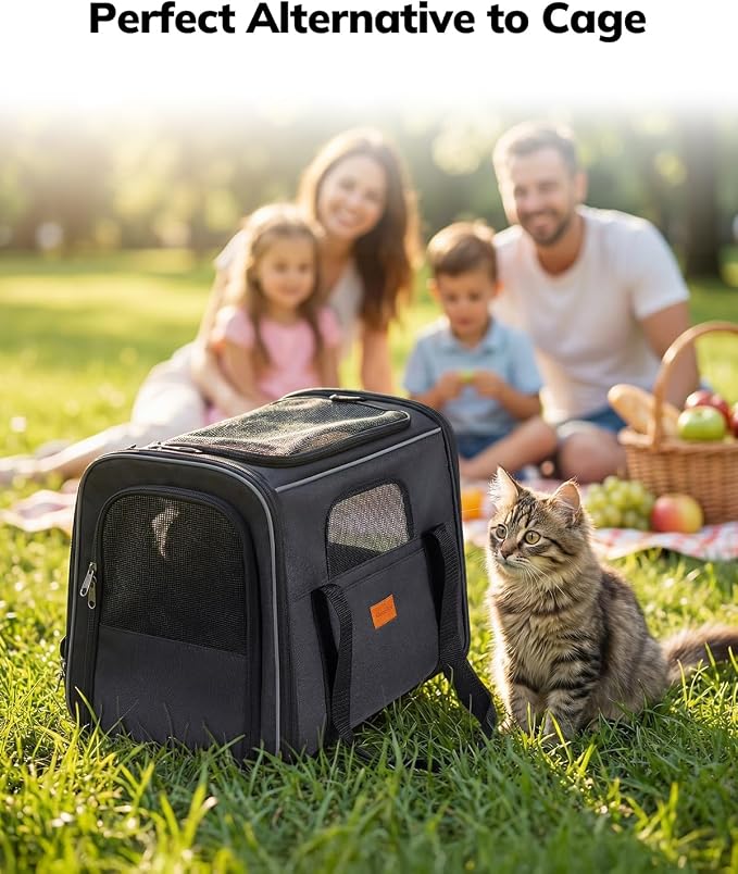 Morpilot Cat Carrier - Cat Carrier Soft for Medium or Large Cats up to 20lbs, with Dual-Sided Cushion, Secure Buckle and Foldable Bowl, Dog Carriers for Small Dogs - Pet Carrier (Dark Gray)