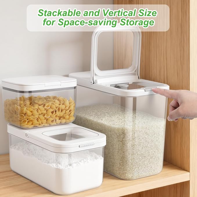 12 Lbs Rice Flour Sugar Storage Containers Dry Food Holder with Flip-up Lid | Airtight 6.5 Qt Crystal-Clear BPA Free Plastic Pet Dog Food Storage Container Bin for Kitchen Pantry Organization