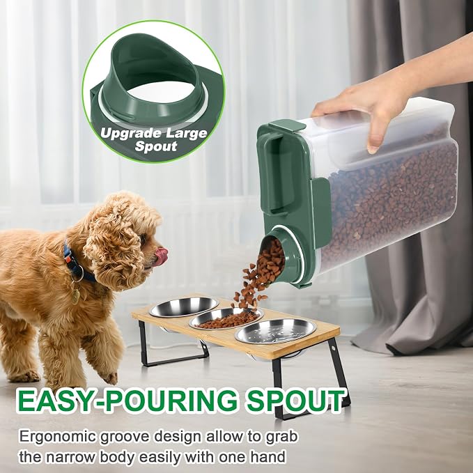 TBMax 5 Lbs Travel Dog Food Storage Container with Collapsible Dog Bowl, Airtight Pet Food Storage Dispenser with Large Spout & Measuring Cup for Kibble Dog Treat Bird Seed Container -Dark Green