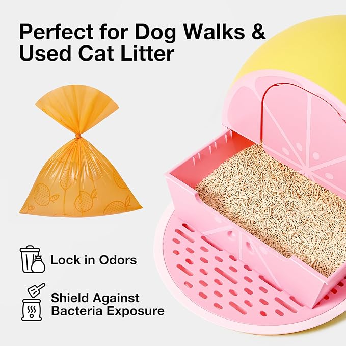VETRESKA Dog Poop Bag Dispenser with Citrus Scented Waste Bags, Leak Proof, Extra Thick and Large Pet Poop Bags for Walking Dog and Cats Litter, 1 Count Holder and 105 Bags, Orange