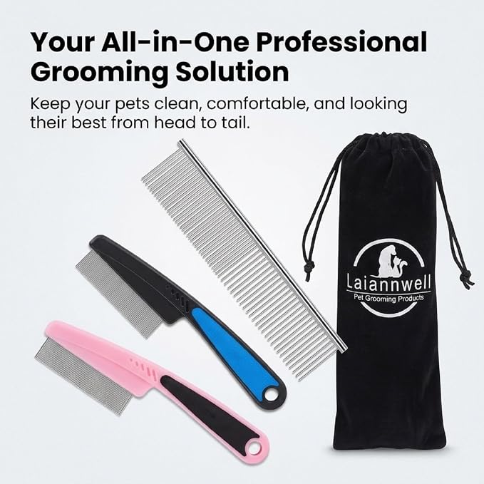 Cat Combs,Pet Comb Laiannwell Professional Grooming Comb for Dog/Cat/Small Pets(3 Packs)