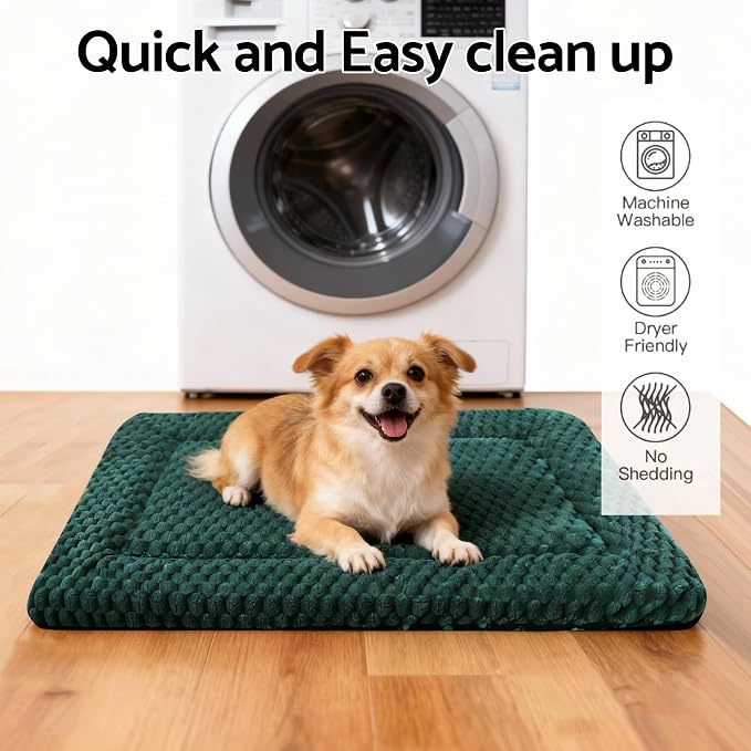 Dog Bed Mat - Dog Crate Pad - Reversible Mat for Pet Comfort - Soft Bed Crate Pads for All Seasons - Durable, Machine Washable Mat for Crates, Travel, and Home (Dark Green, 24" L*18" W*1.5" Th)
