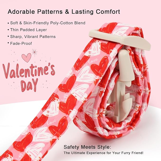 Valentines Dog Collar for Puppy Small Dogs - Cute Pink Girl Dog Collar, Doodle Heart Pattern, Adjustable Valentine Dog Collars with Red Heart Charm XS