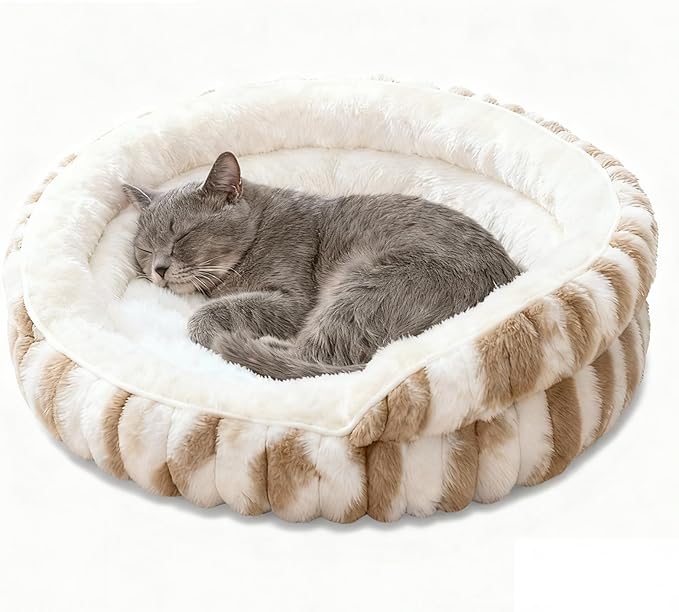 Cat Bed for Indoor Cats,20in Kitten Bed Donut Washable, Calming Fluffy with Non-Slip Base Pet Bed,Cat Bed Warm for Winter