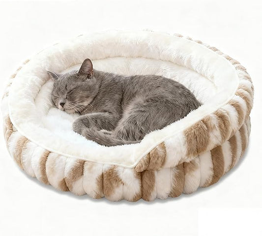 Cat Bed for Indoor Cats,20in Kitten Bed Donut Washable, Calming Fluffy with Non-Slip Base Pet Bed,Cat Bed Warm for Winter