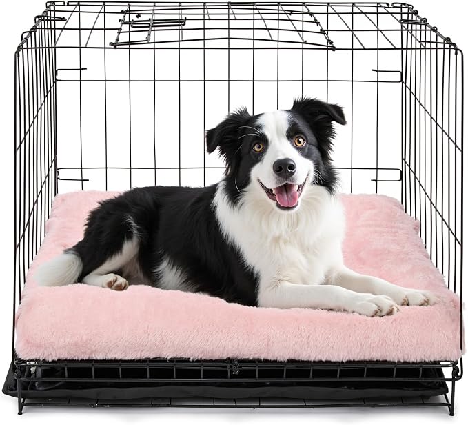 POMIU 2-Pack Dog Bed, Washable Deluxe Plush Crate Beds with Anti-Slip | Machine Washable Kennel Pad Sleeping Mat for Large, Medium and Small Dogs